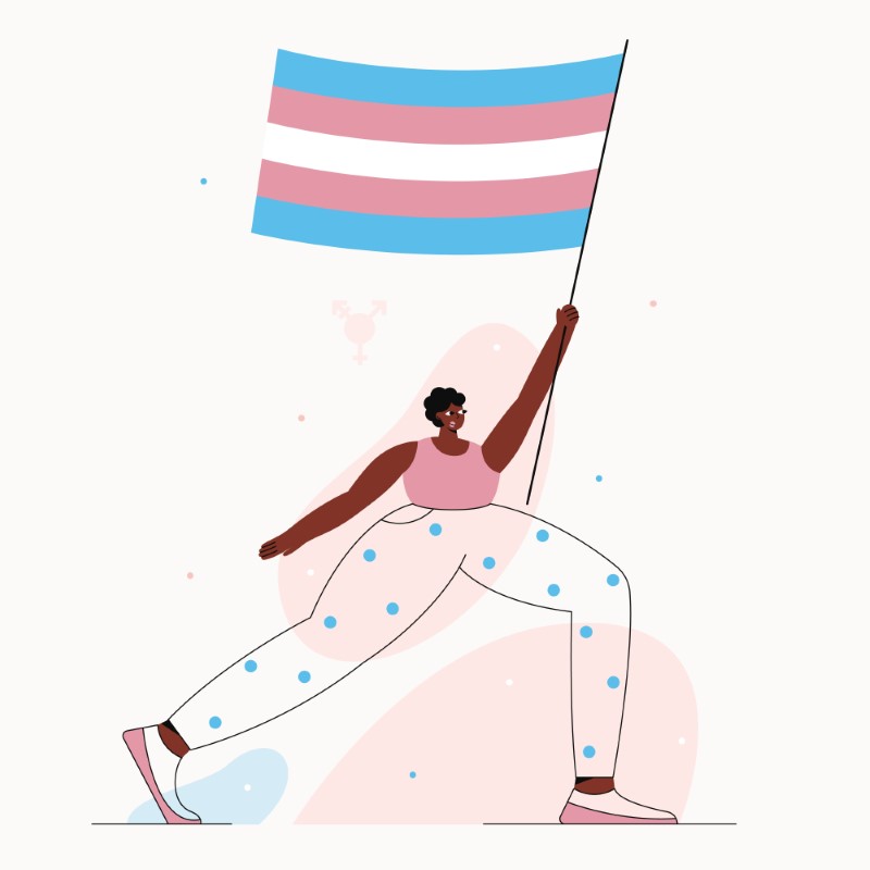 Vektorgrafik einer person, die mit einer trans pride flagge marschiert