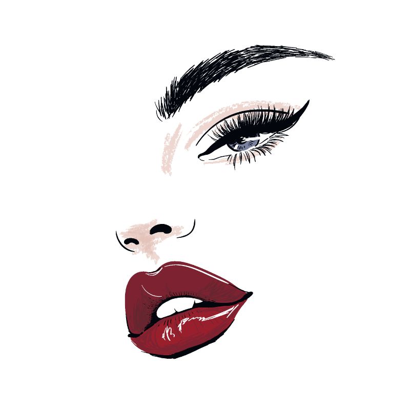 Illustration eines halben frauengesichts mit roten lippen