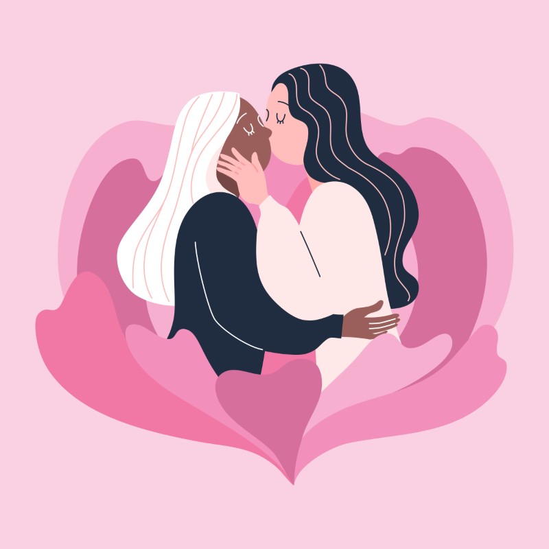 Illustration eines lesbischen paares, das sich küsst